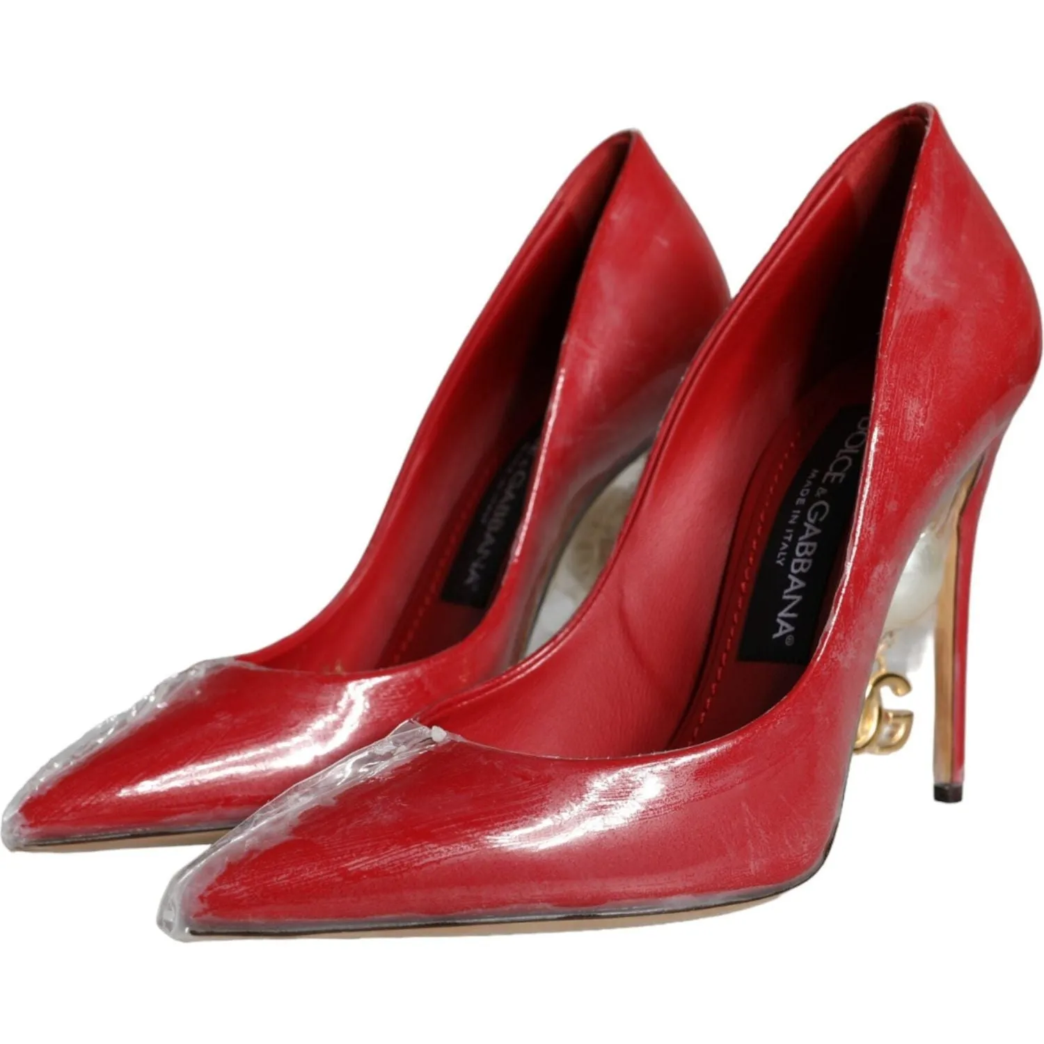 Dolce & Gabbana Red Patent Leather Faux Pearl Heels Pumps Shoes