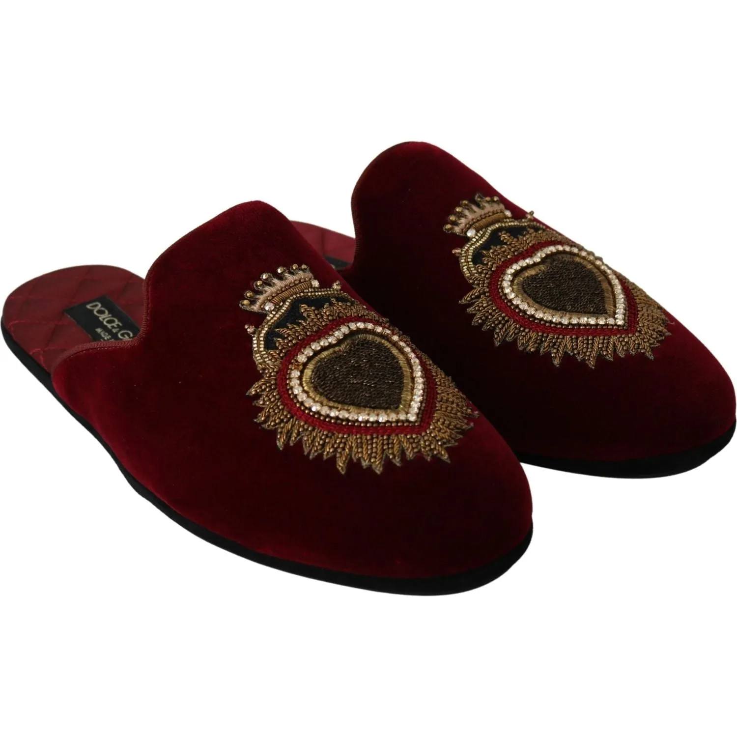 Dolce & Gabbana Red Velvet Embroidered Slides