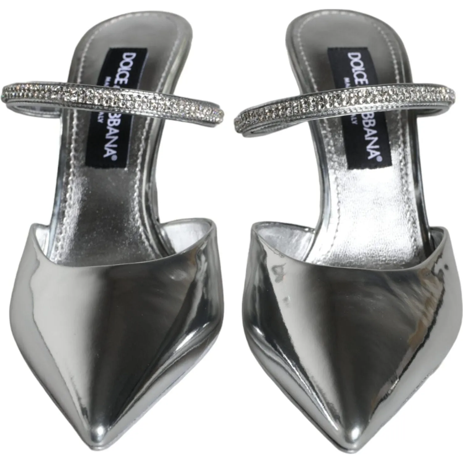 Dolce & Gabbana Silver Crystal Leather Slip On Sandals Shoes