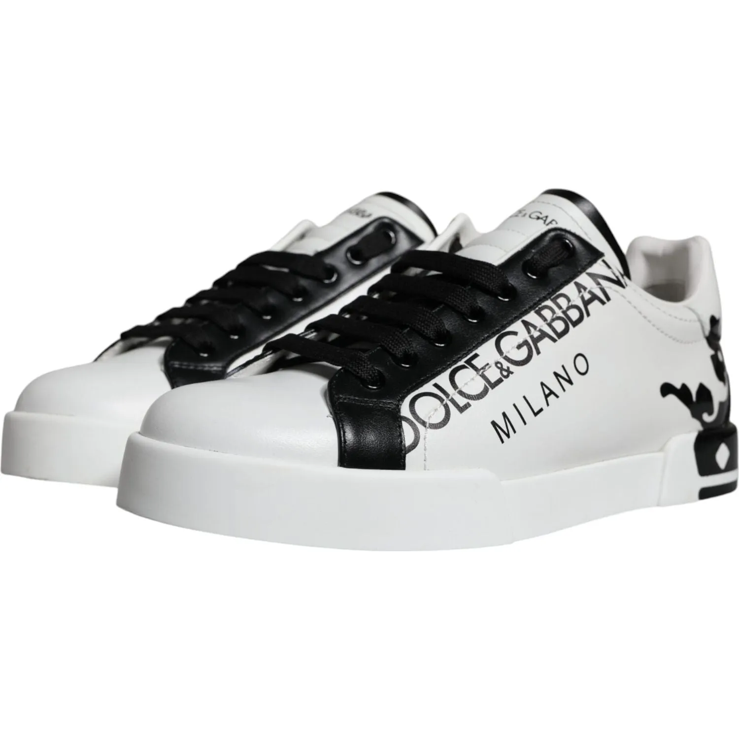 Dolce & Gabbana White Black Leather Crown Milano Sneakers Shoes