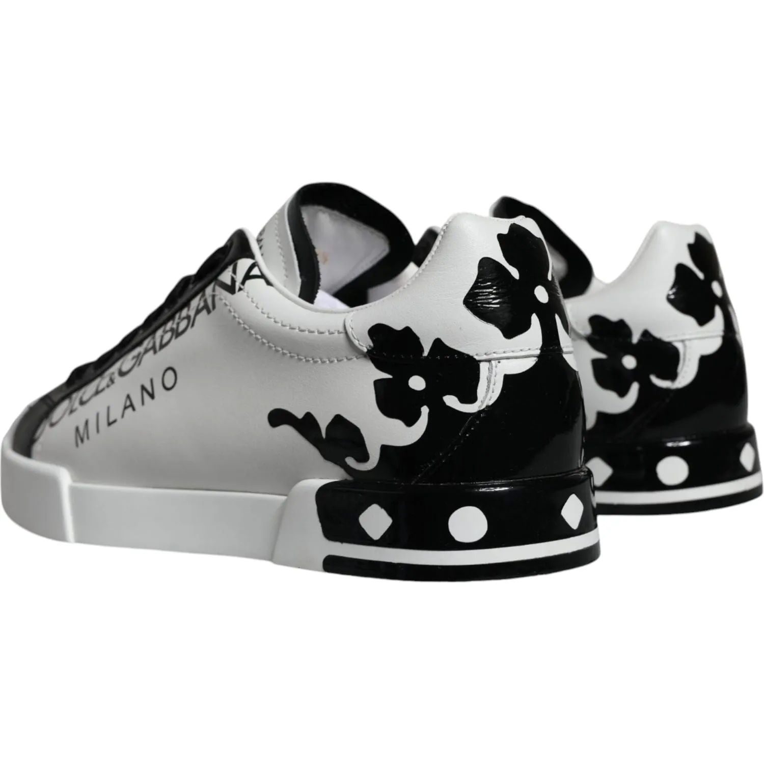 Dolce & Gabbana White Black Leather Crown Milano Sneakers Shoes