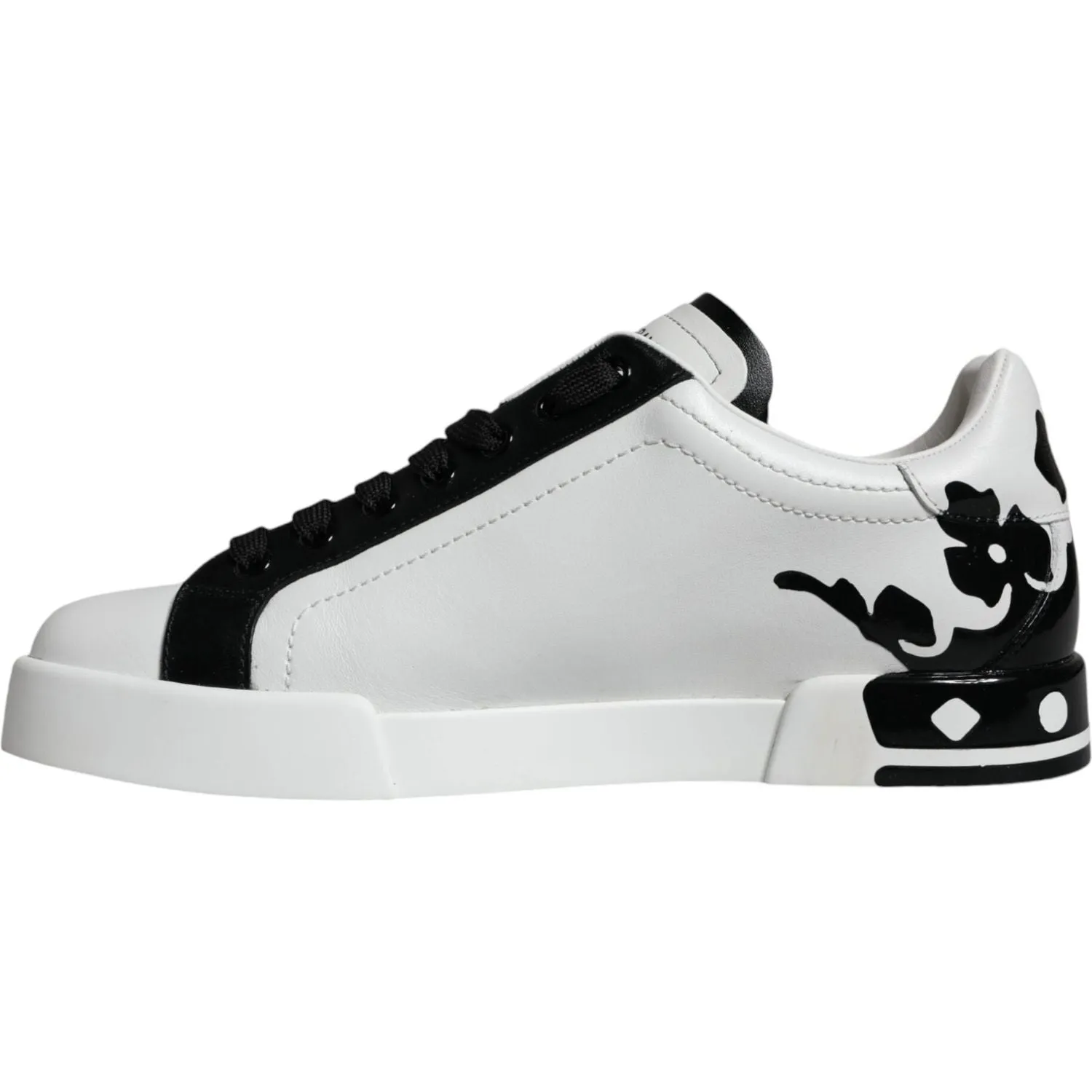 Dolce & Gabbana White Black Leather Crown Milano Sneakers Shoes