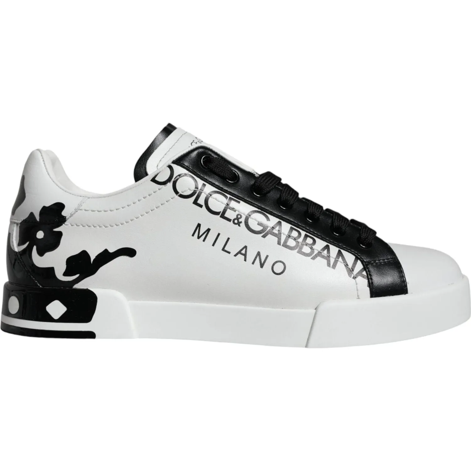 Dolce & Gabbana White Black Leather Crown Milano Sneakers Shoes