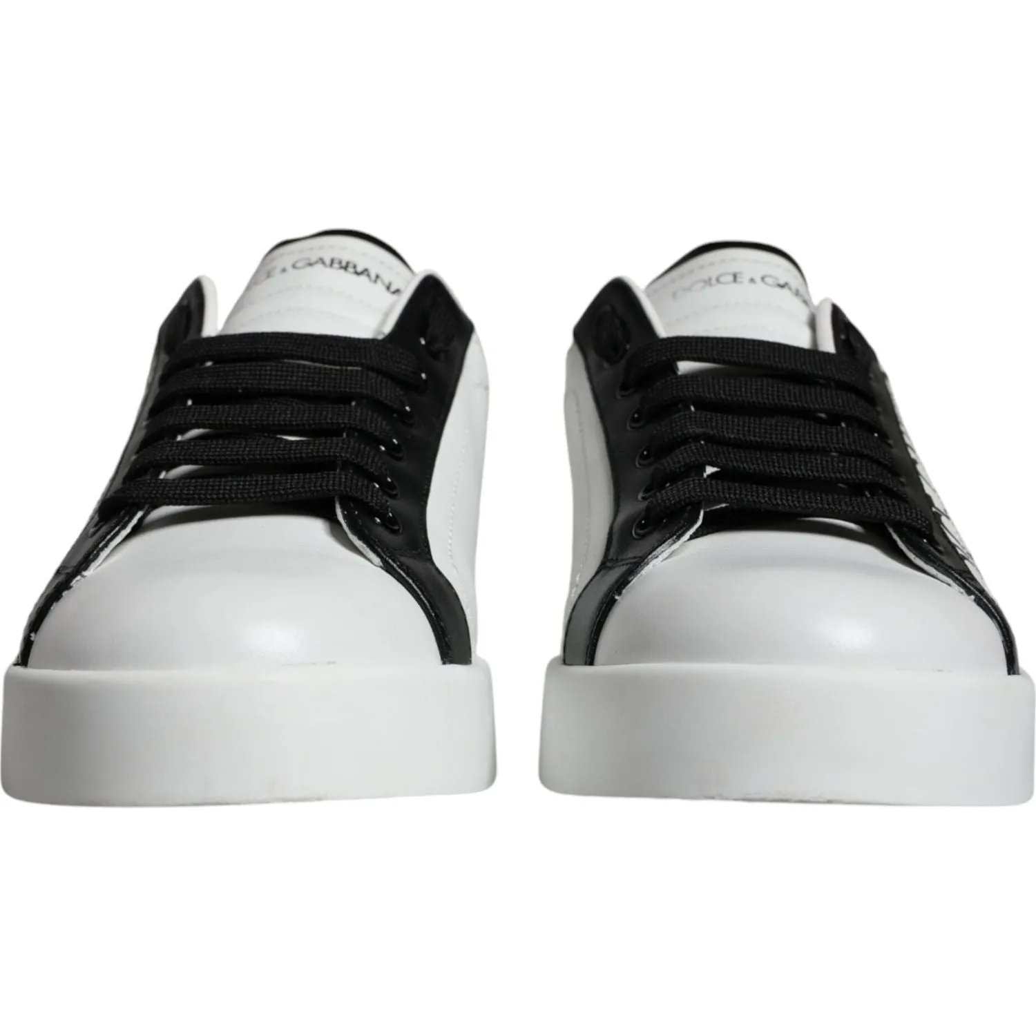 Dolce & Gabbana White Black Leather Crown Milano Sneakers Shoes