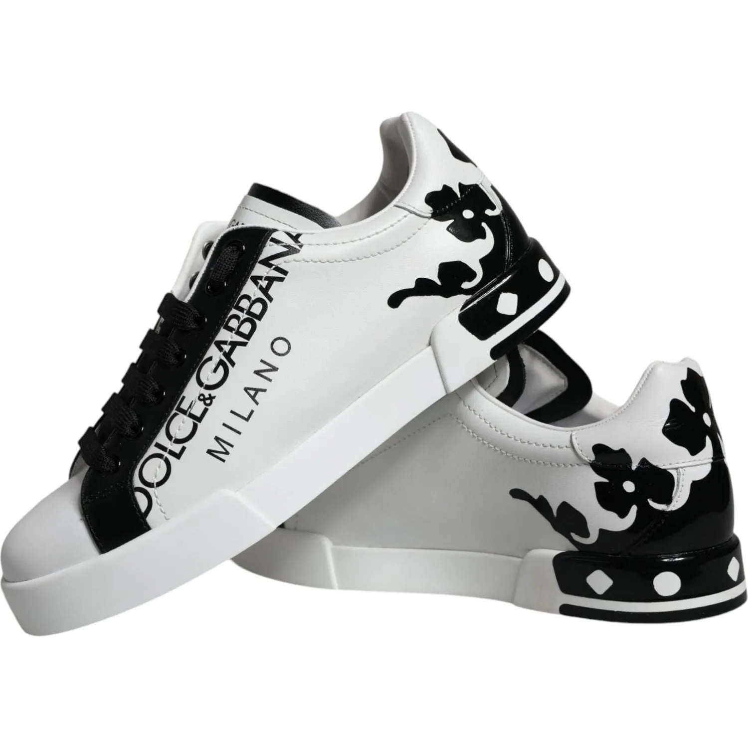 Dolce & Gabbana White Black Leather Crown Milano Sneakers Shoes