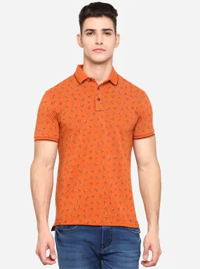 Dull Orange Printed Slim Fit Polo T-Shirt | JadeBlue