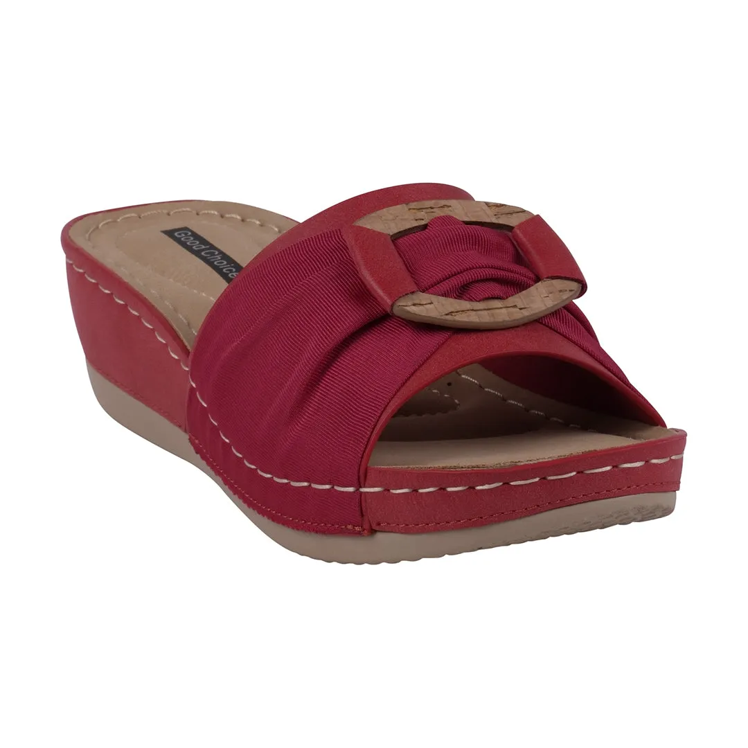 Ellen Red Hardware Comfort Wedge Sandals