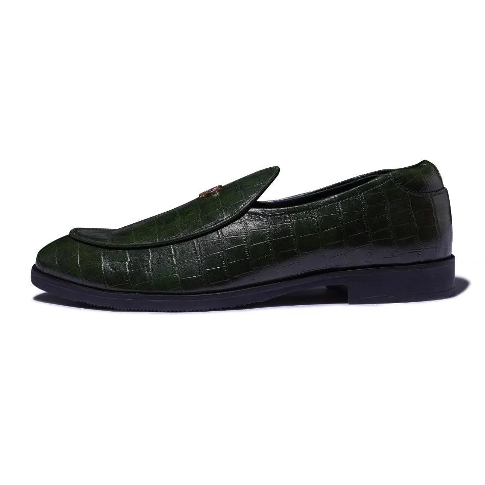 Elliot- Green Croco Signature Slipons