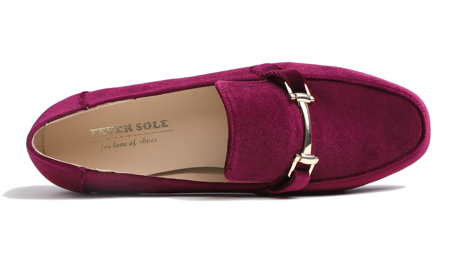 Feversole Women's Fashion Trim Deco Loafer Flats Burgundy Red Velvet