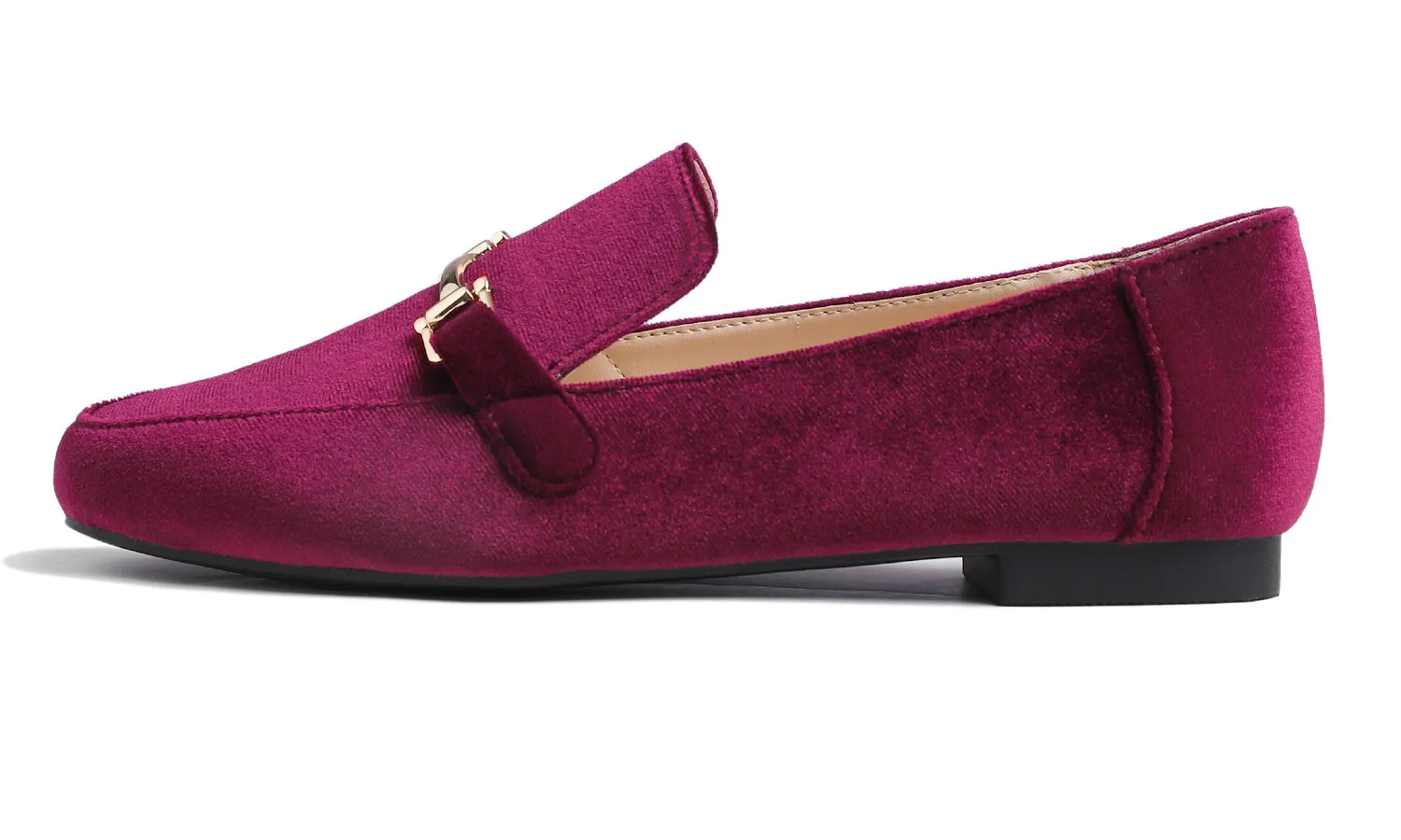 Feversole Women's Fashion Trim Deco Loafer Flats Burgundy Red Velvet