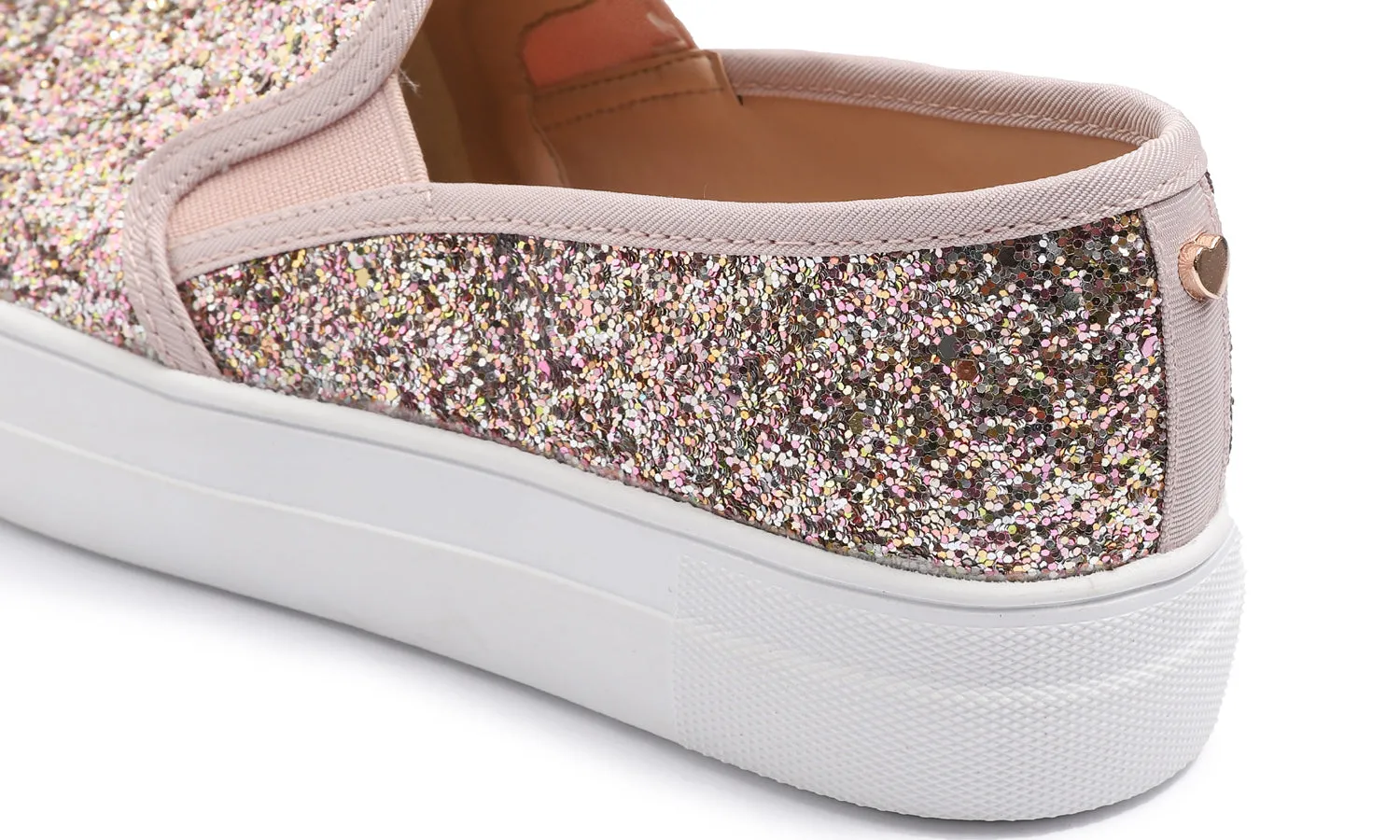 Feversole Women's Glitter Pink Gold Platform Slip On Sneaker Casual Flat Loafers