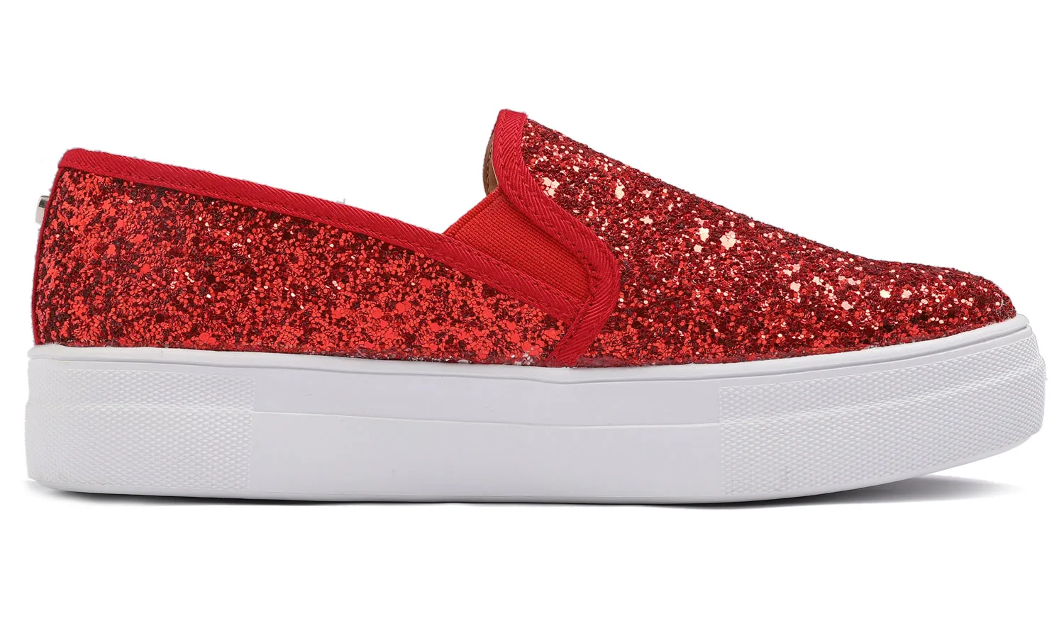 Feversole Women's Glitter Red Platform Slip On Sneaker Casual Flat Loafers