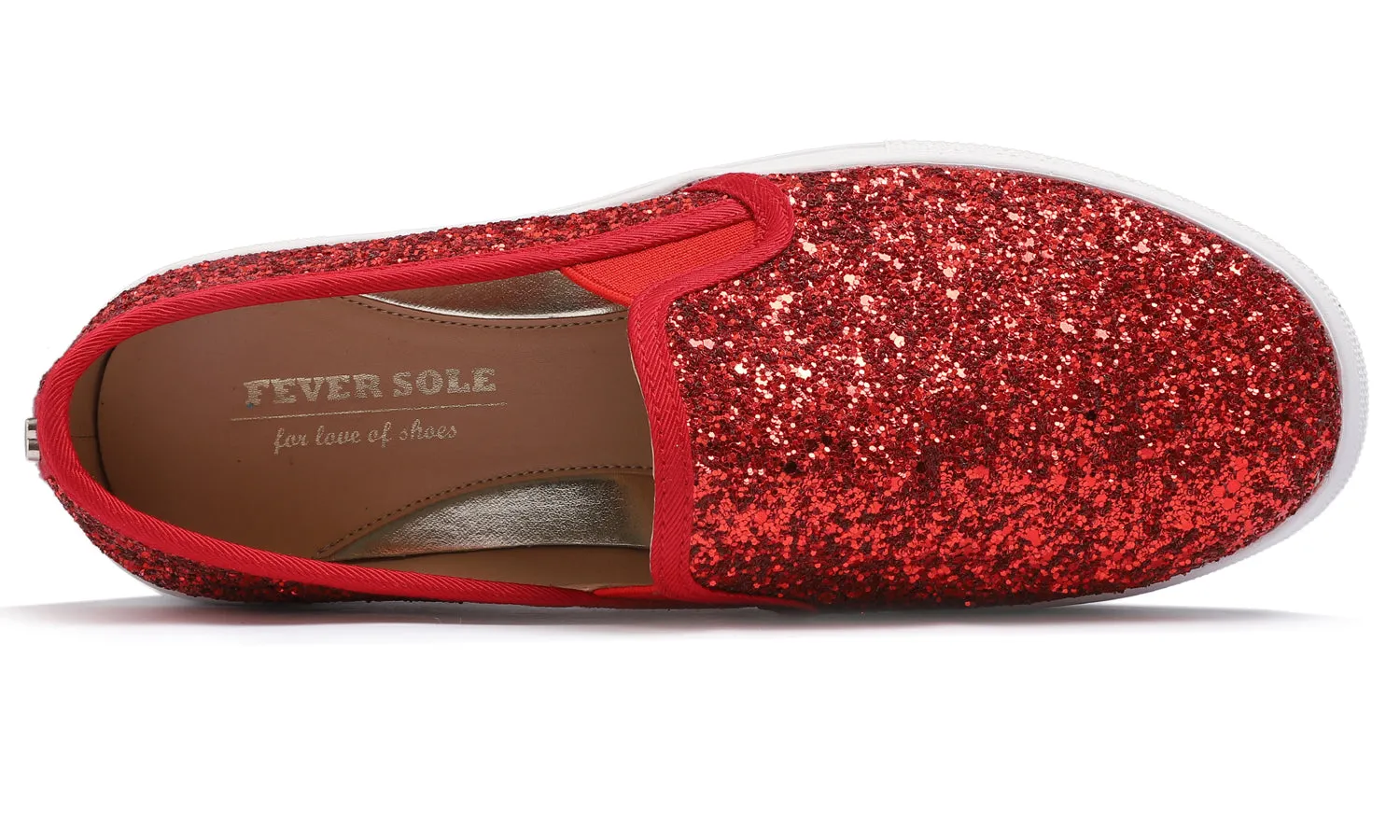 Feversole Women's Glitter Red Platform Slip On Sneaker Casual Flat Loafers