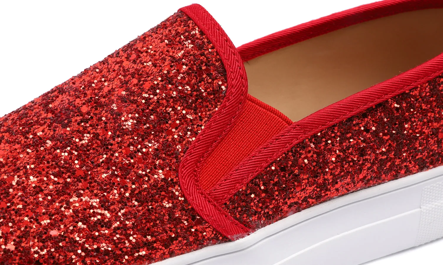 Feversole Women's Glitter Red Platform Slip On Sneaker Casual Flat Loafers