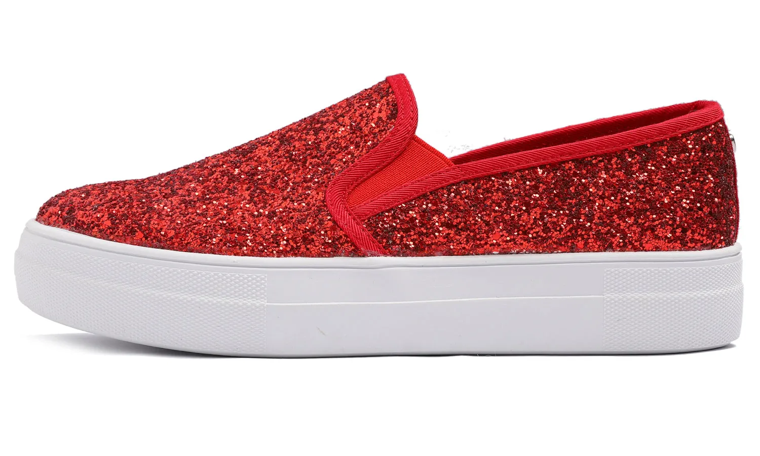 Feversole Women's Glitter Red Platform Slip On Sneaker Casual Flat Loafers