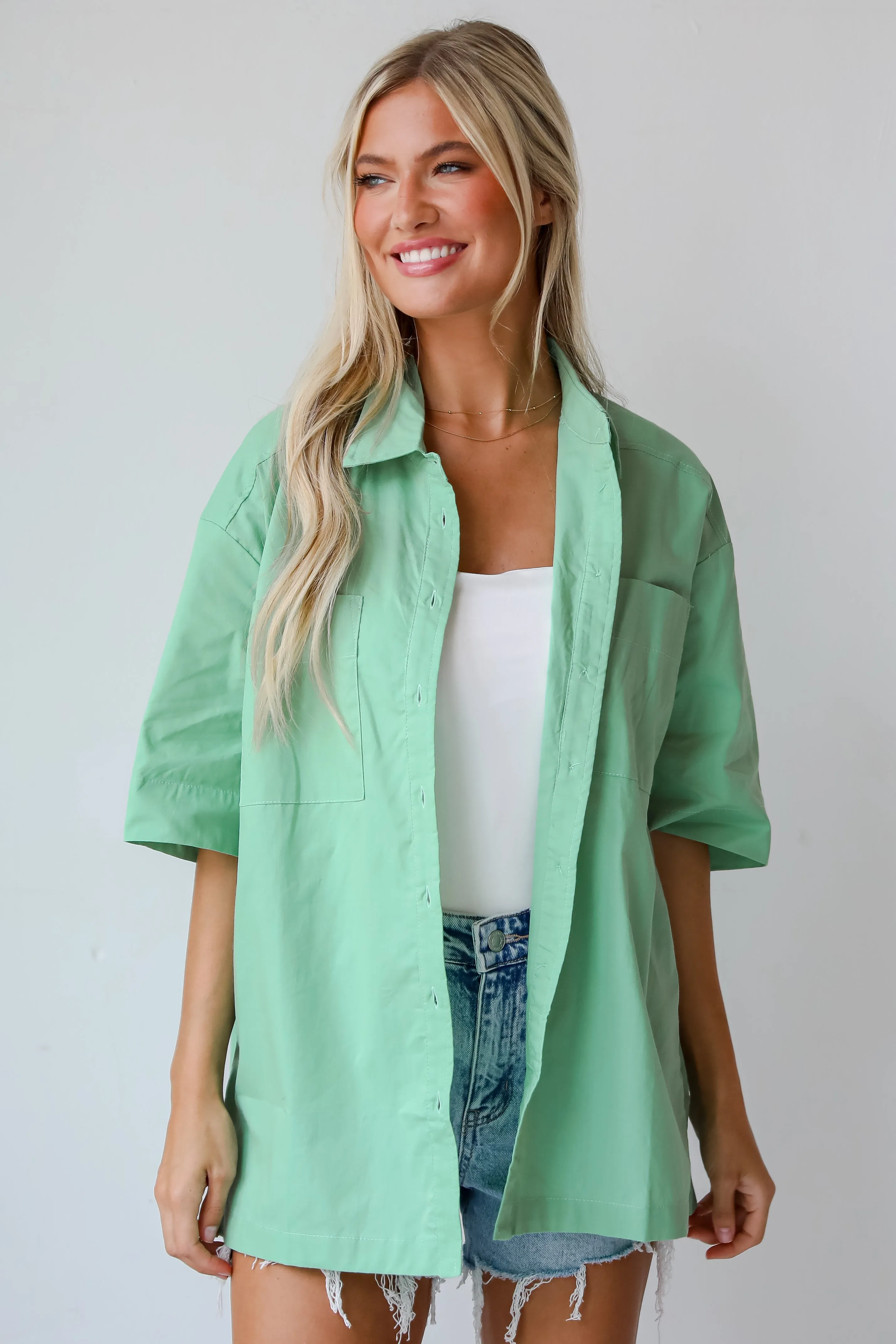 FINAL SALE - Totally Sensational Green Oversized Button-Up Blouse