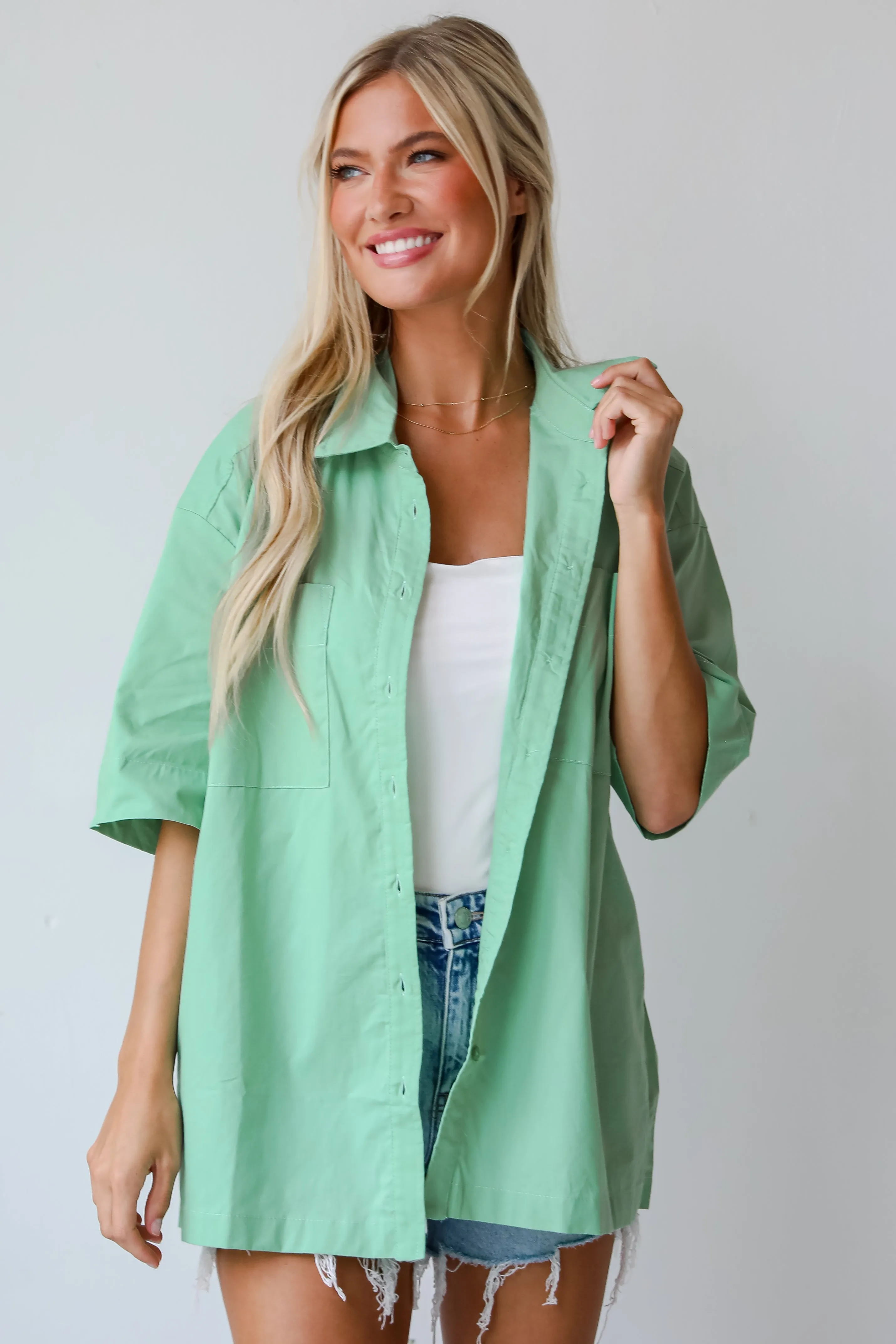 FINAL SALE - Totally Sensational Green Oversized Button-Up Blouse