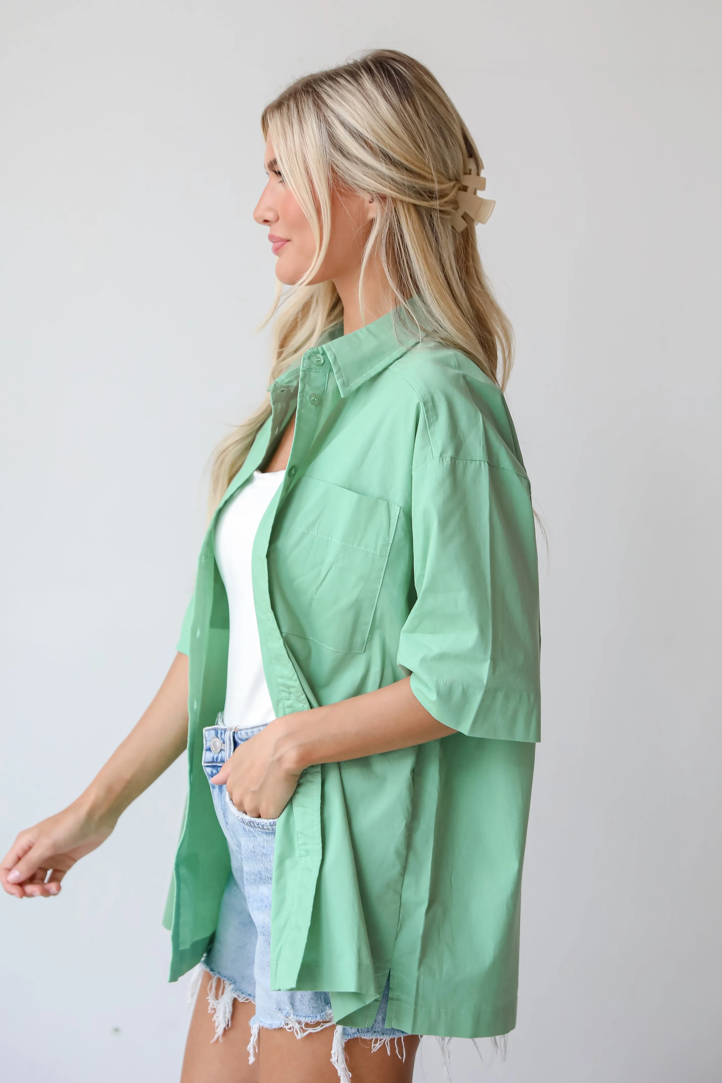 FINAL SALE - Totally Sensational Green Oversized Button-Up Blouse