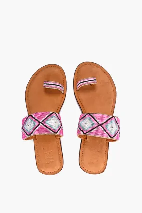 Fuchsia Aztec Beaded Toe Sandals