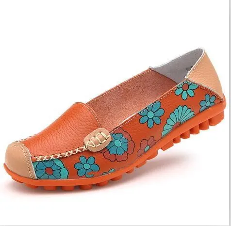 Genuine Leather Flower Print Loafer