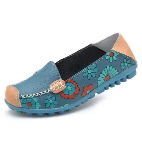 Genuine Leather Flower Print Loafer