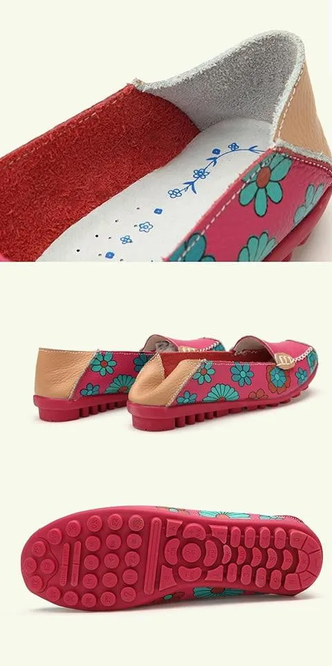 Genuine Leather Flower Print Loafer