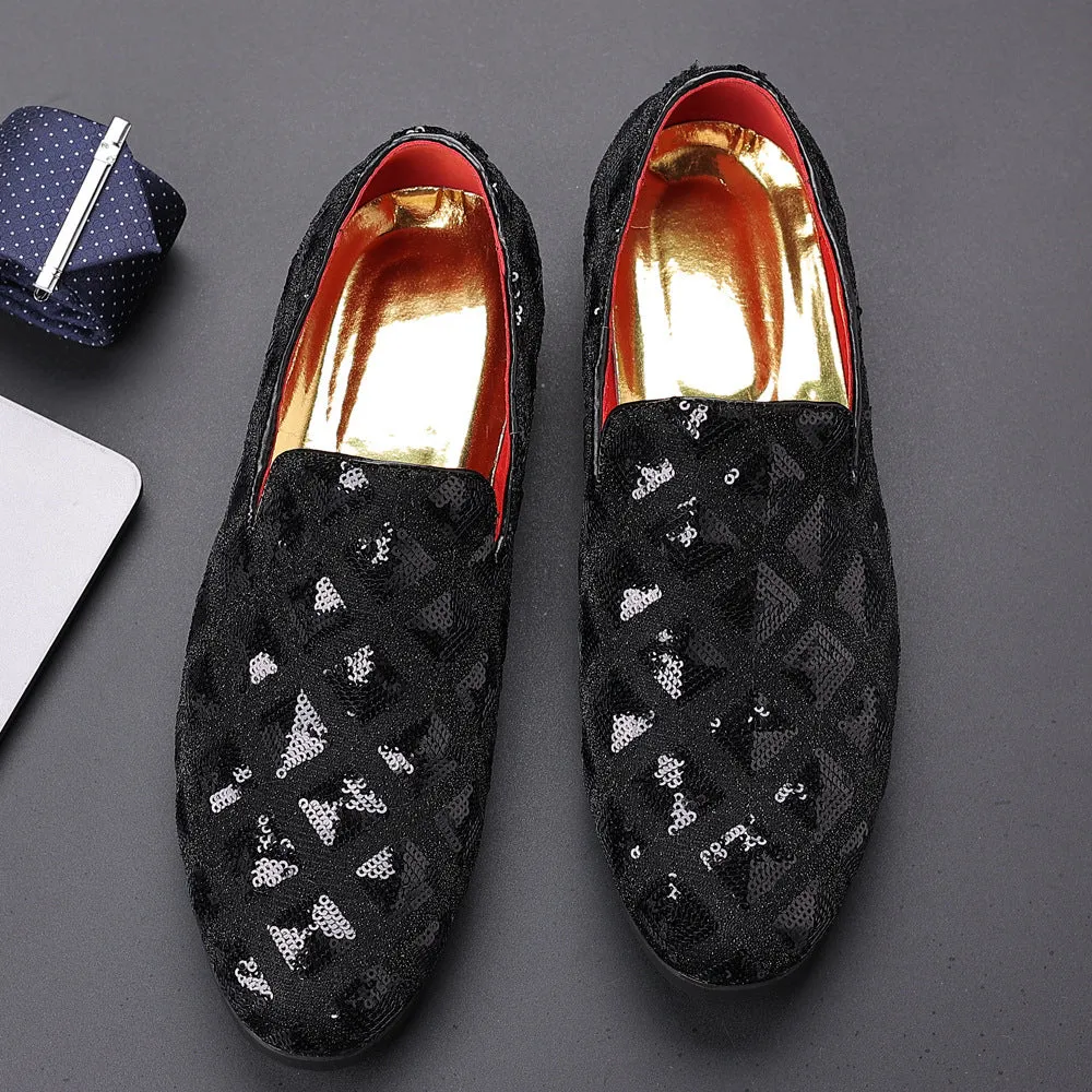 Geometric Sequins Loafers Shoes