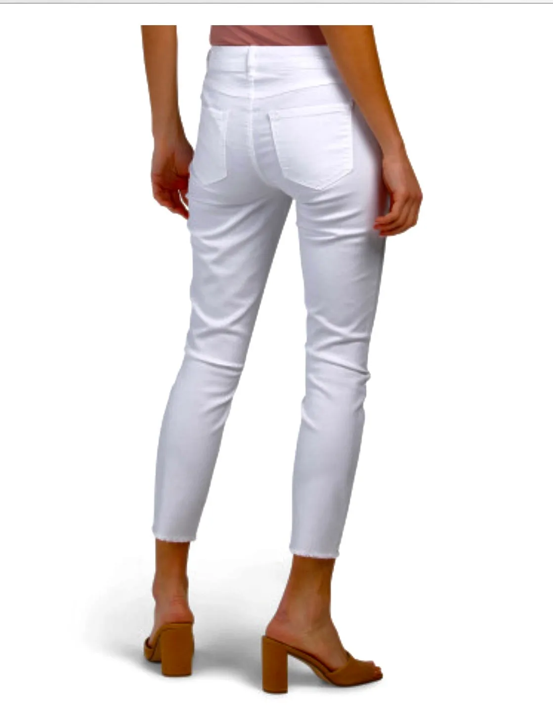 High-Waisted White Ankle Jeans with Frayed Hem Detail