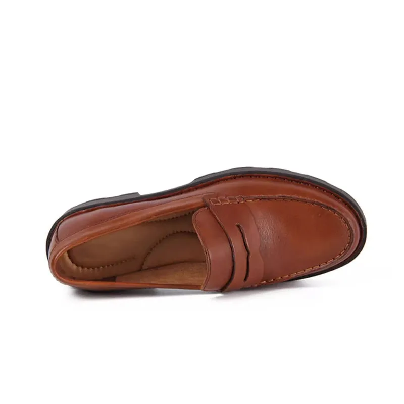 Italy Calfskin Chunky Penny Loafers In Black/Brown