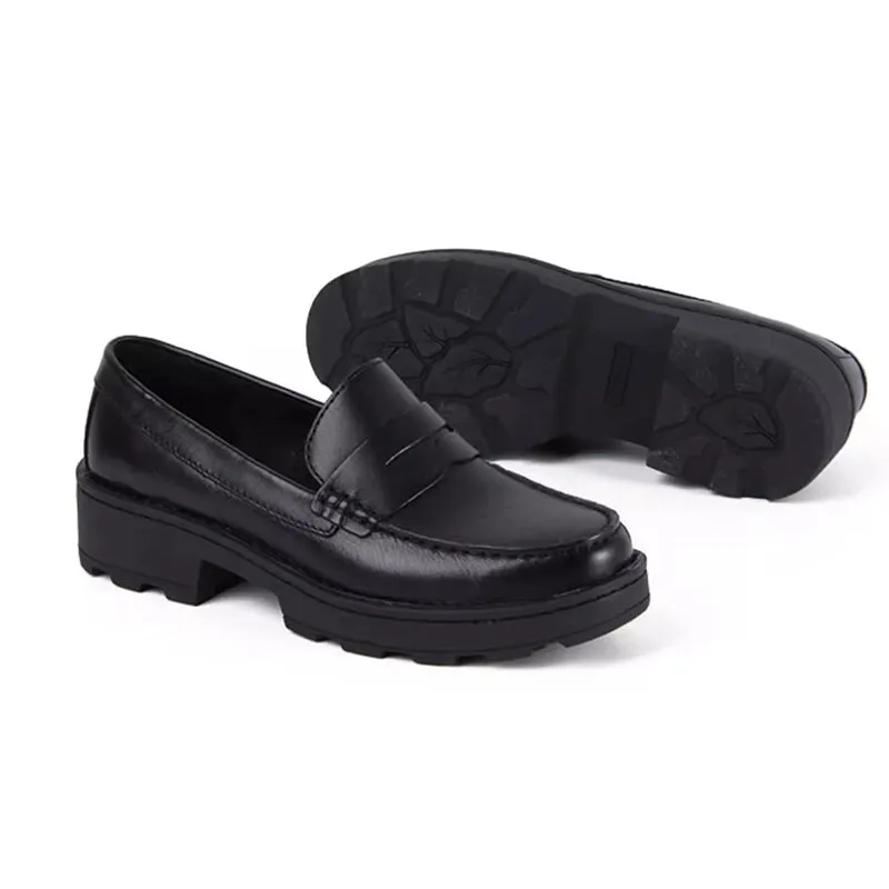 Italy Calfskin Chunky Penny Loafers In Black/Brown