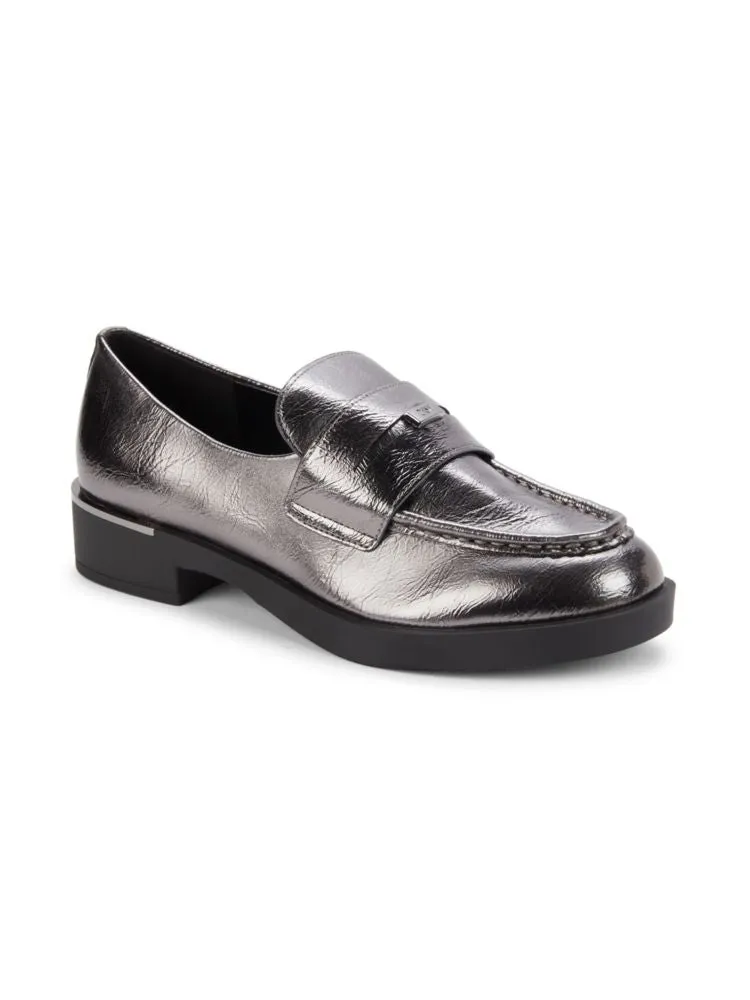 Ivette Dkny Metallic Penny Loafers in Dark Gunmetal