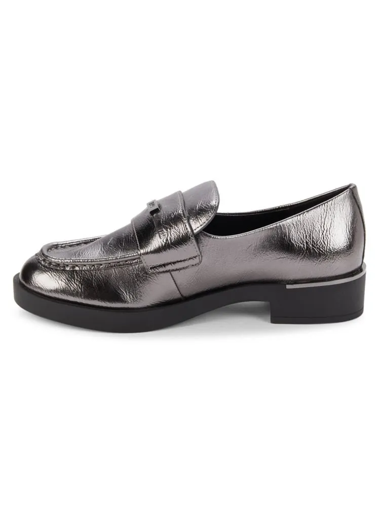 Ivette Dkny Metallic Penny Loafers in Dark Gunmetal