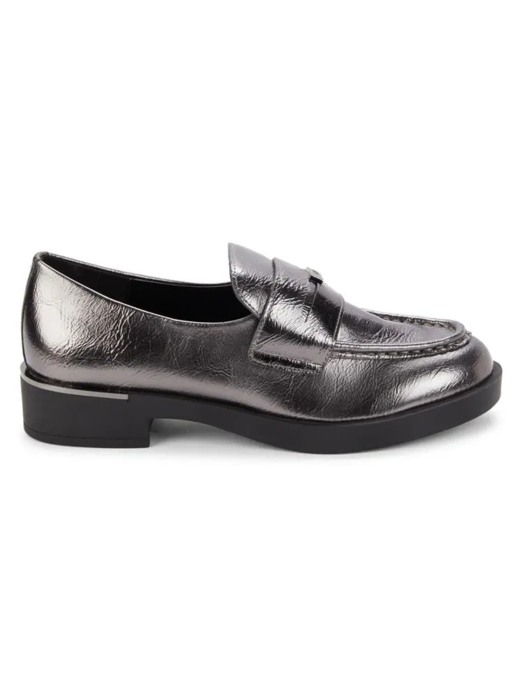 Ivette Dkny Metallic Penny Loafers in Dark Gunmetal