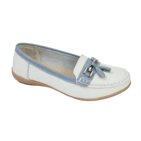 Jo & Joe Seafairer White/Baby Blue Womens Casual Comfort Leather Loafers