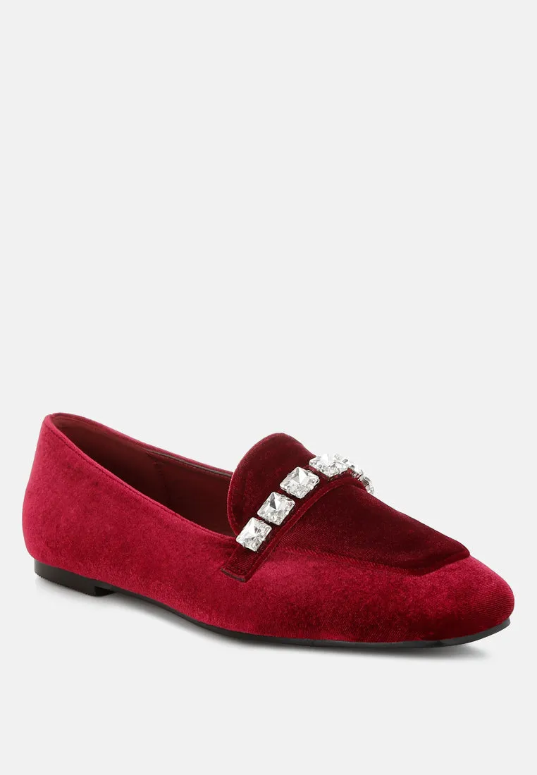 Kyari Velvet Diamante Strap Loafers