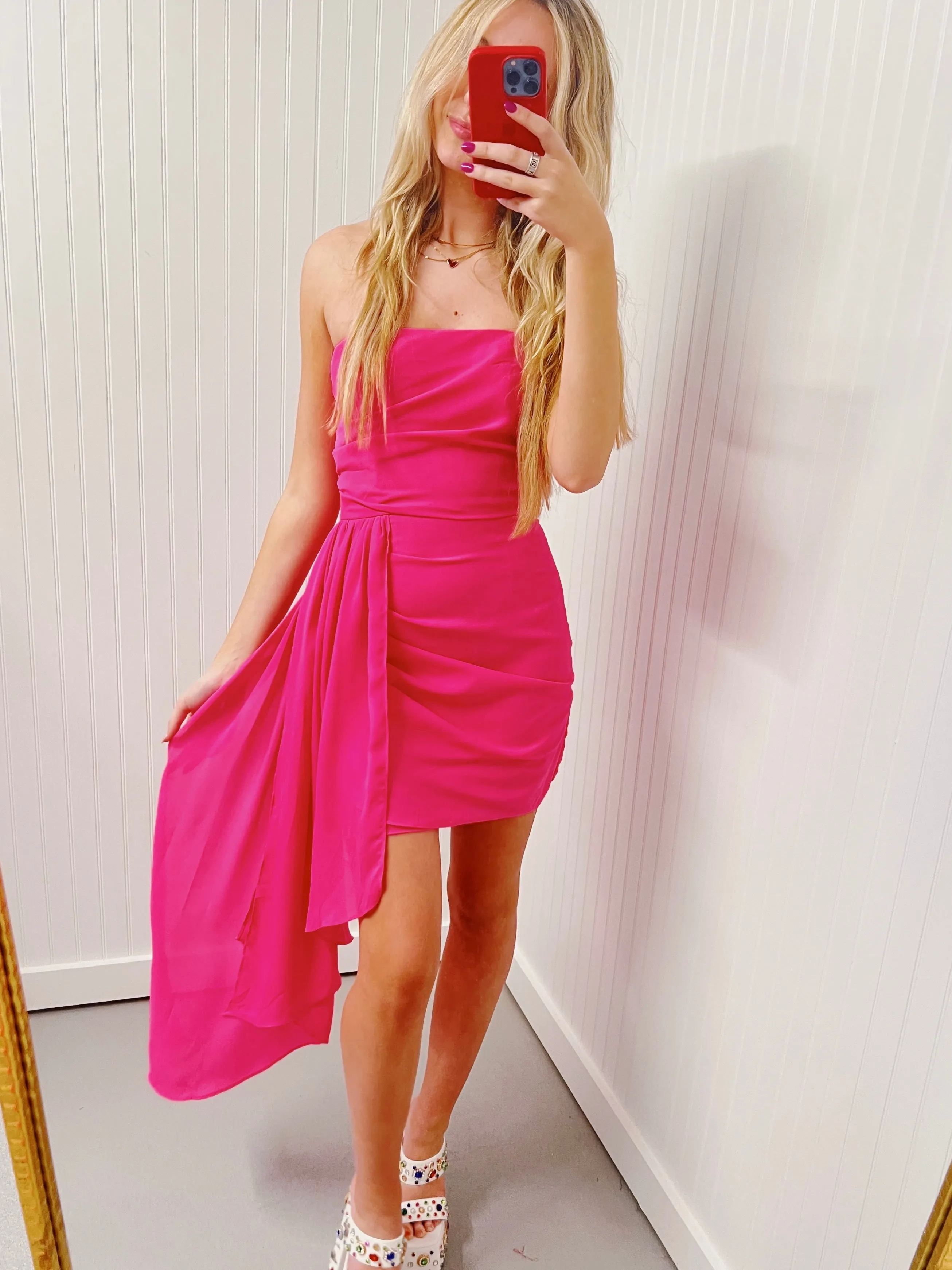 Lainey Drape Mini Dress - Hot Pink