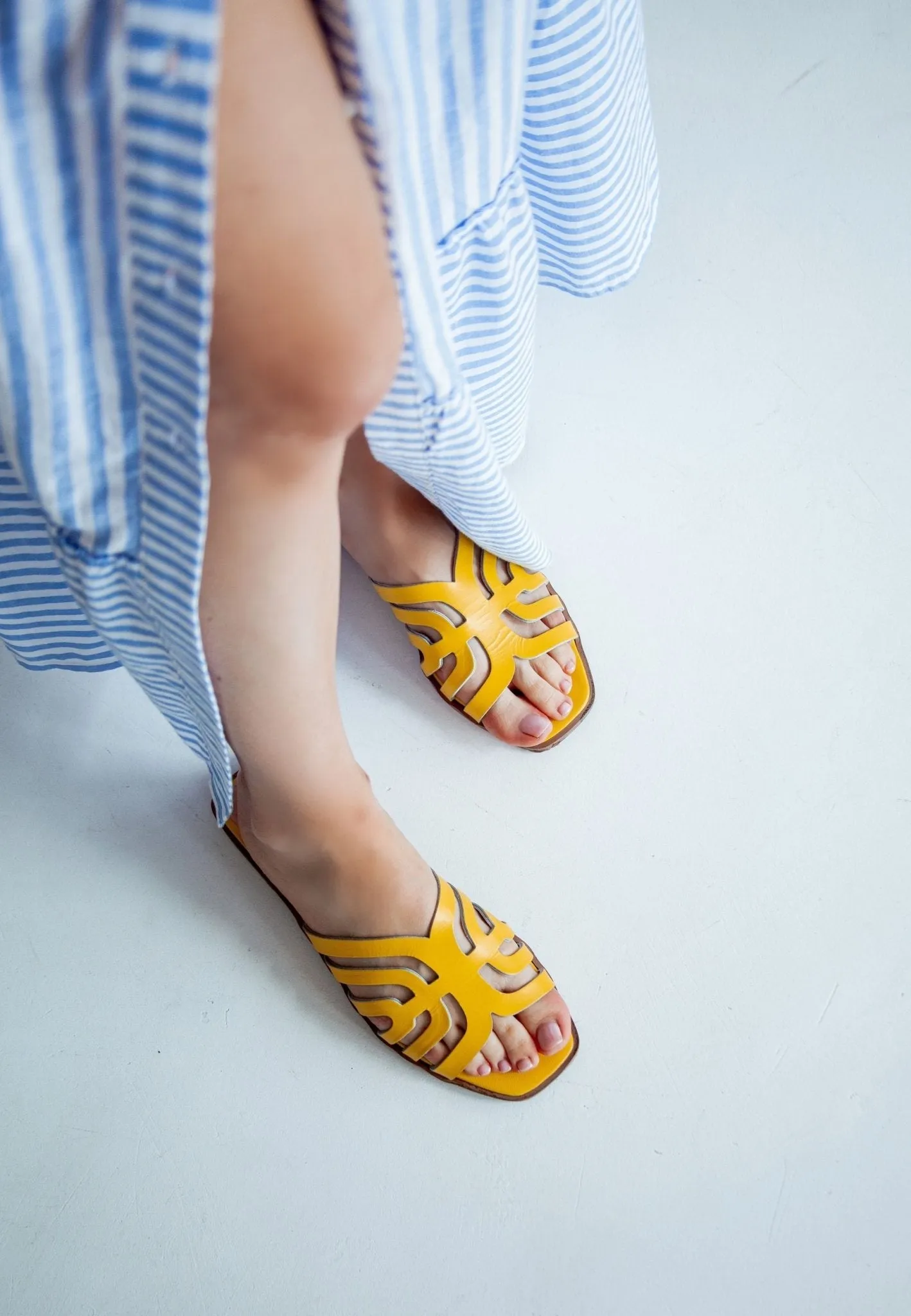 Laser Cut Sandals - Yellow