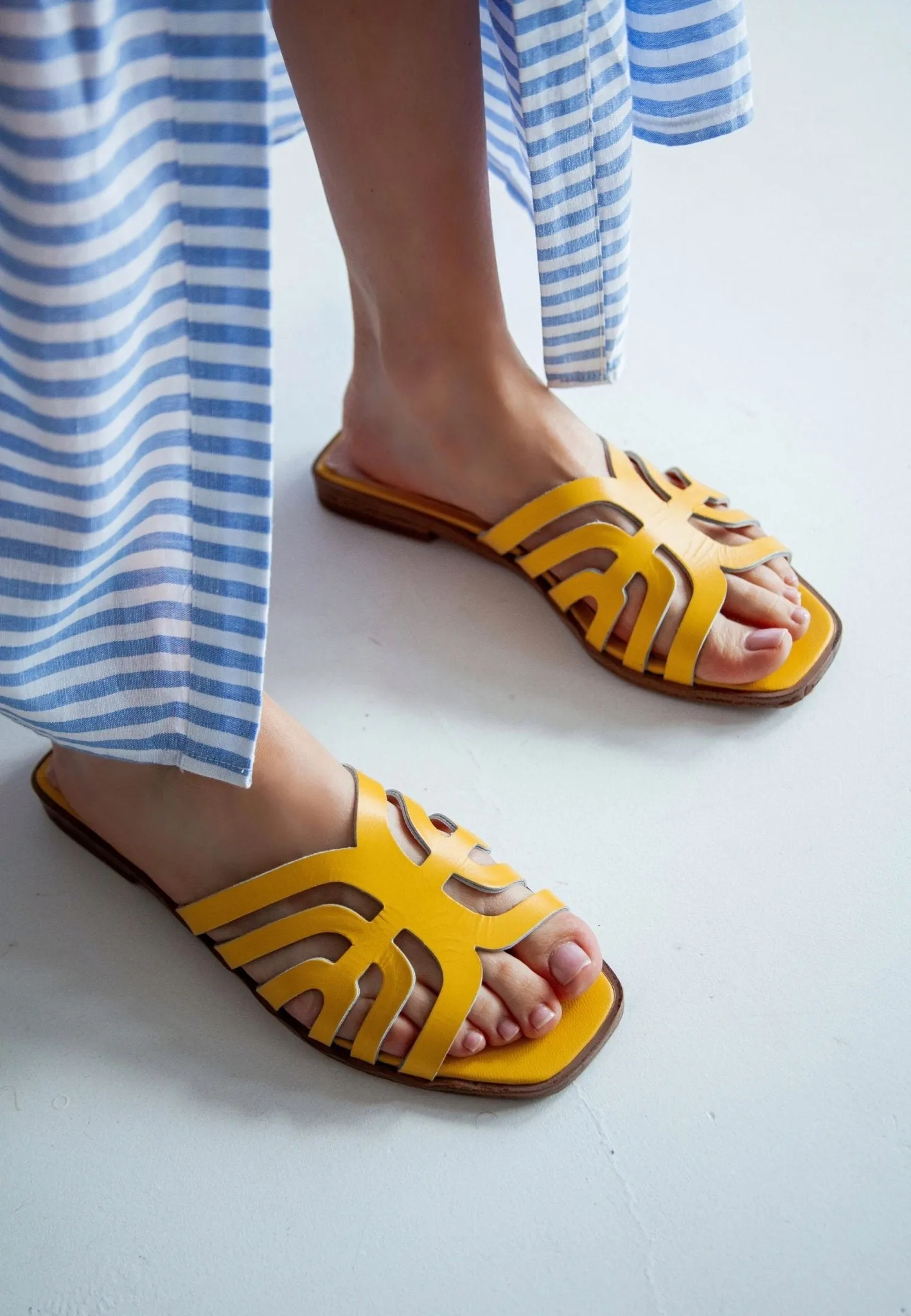 Laser Cut Sandals - Yellow