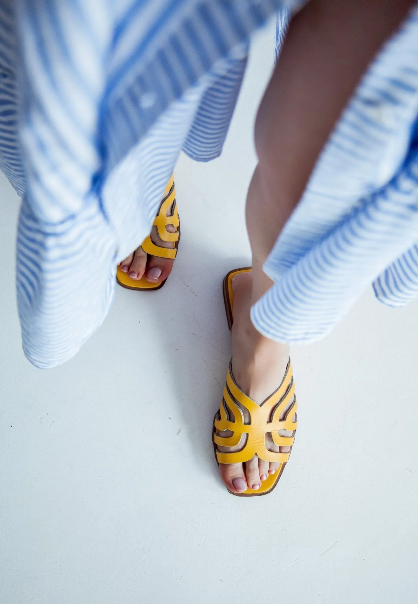 Laser Cut Sandals - Yellow