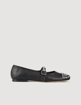 Leather And Rhinestone Ballet Flats