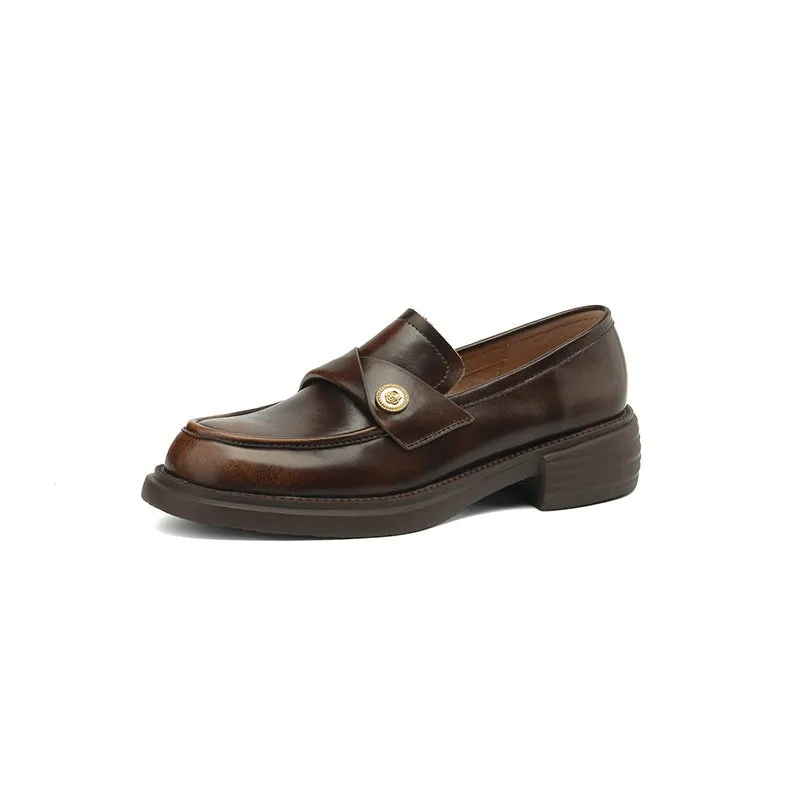 Leather Penny Loafers Handmade Uniform Shoes in Black/Brown