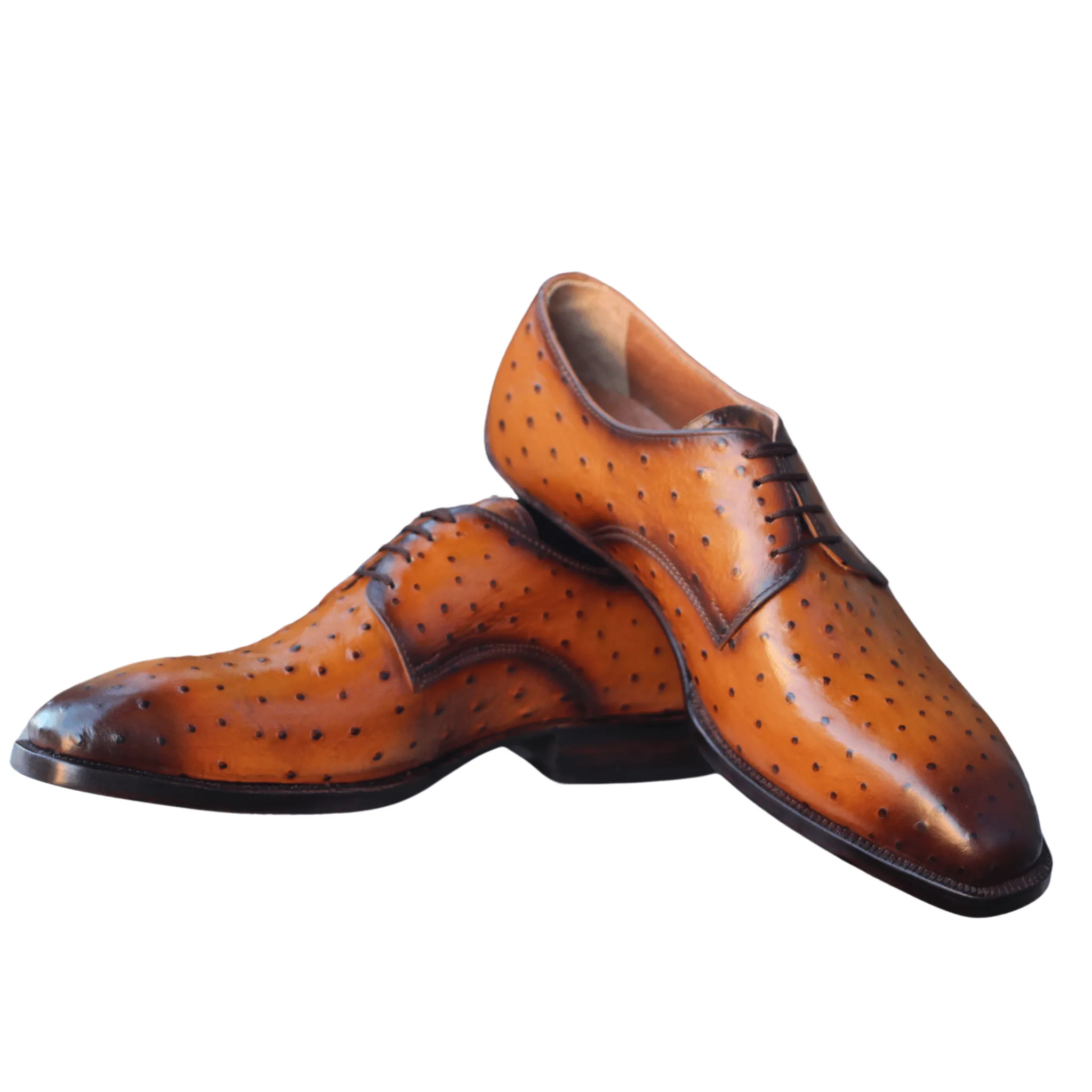 Luxury Ostrich-Patterned Lace-Up Shoes – Artisan Made Bespoke Derby Shoes Tailored to Your Tastes, Handmade Bespoke Custom Made, Ostrich Print Leather Derby Shoes