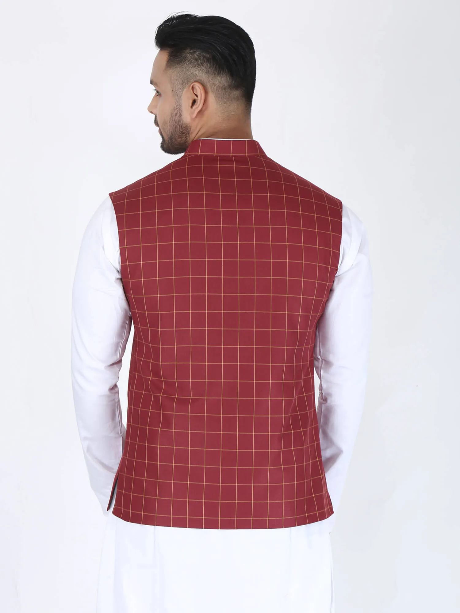 Maroon Checks Classic Nehru Jacket