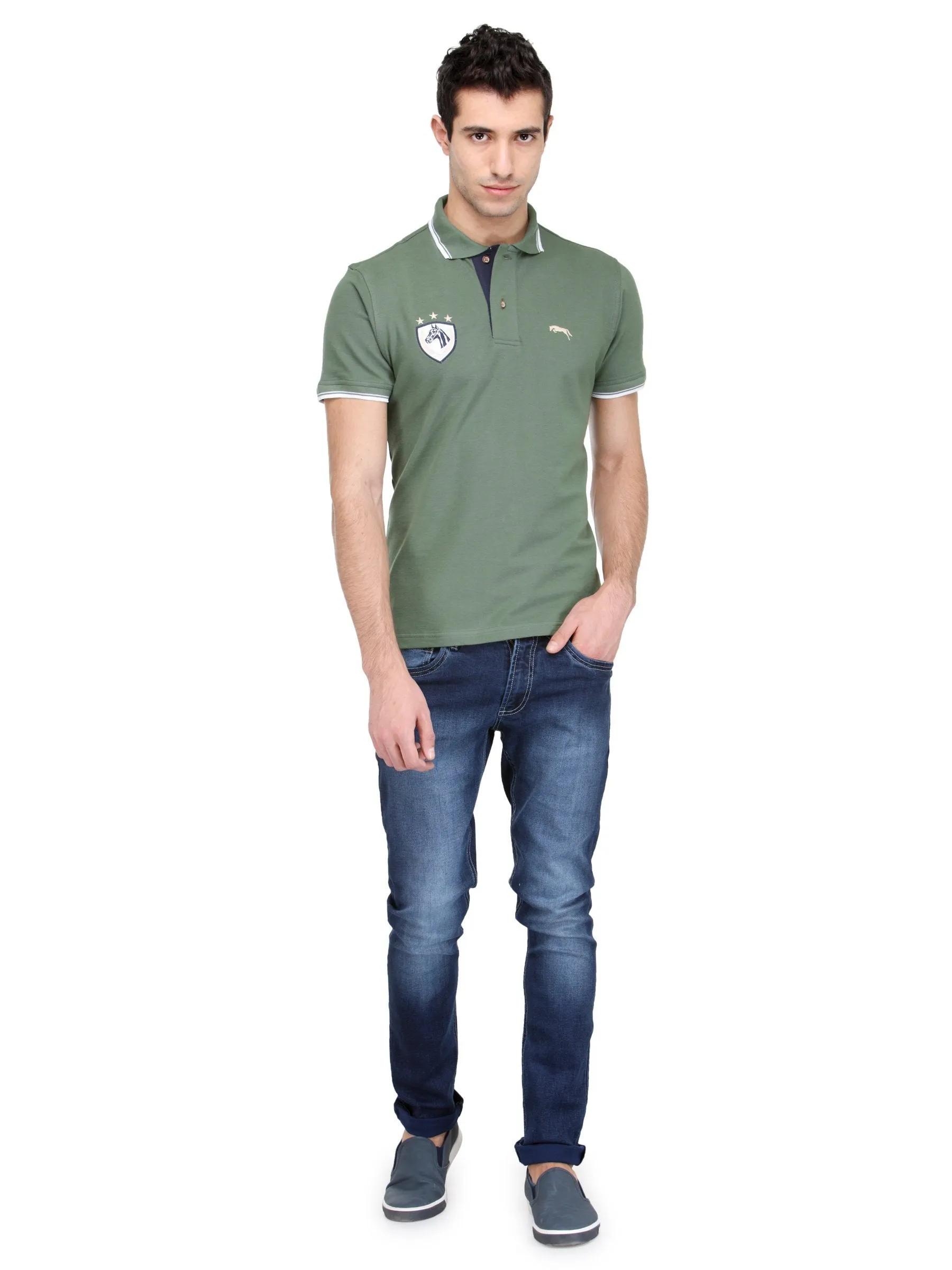 Men Green Cotton & Spandex T-Shirt