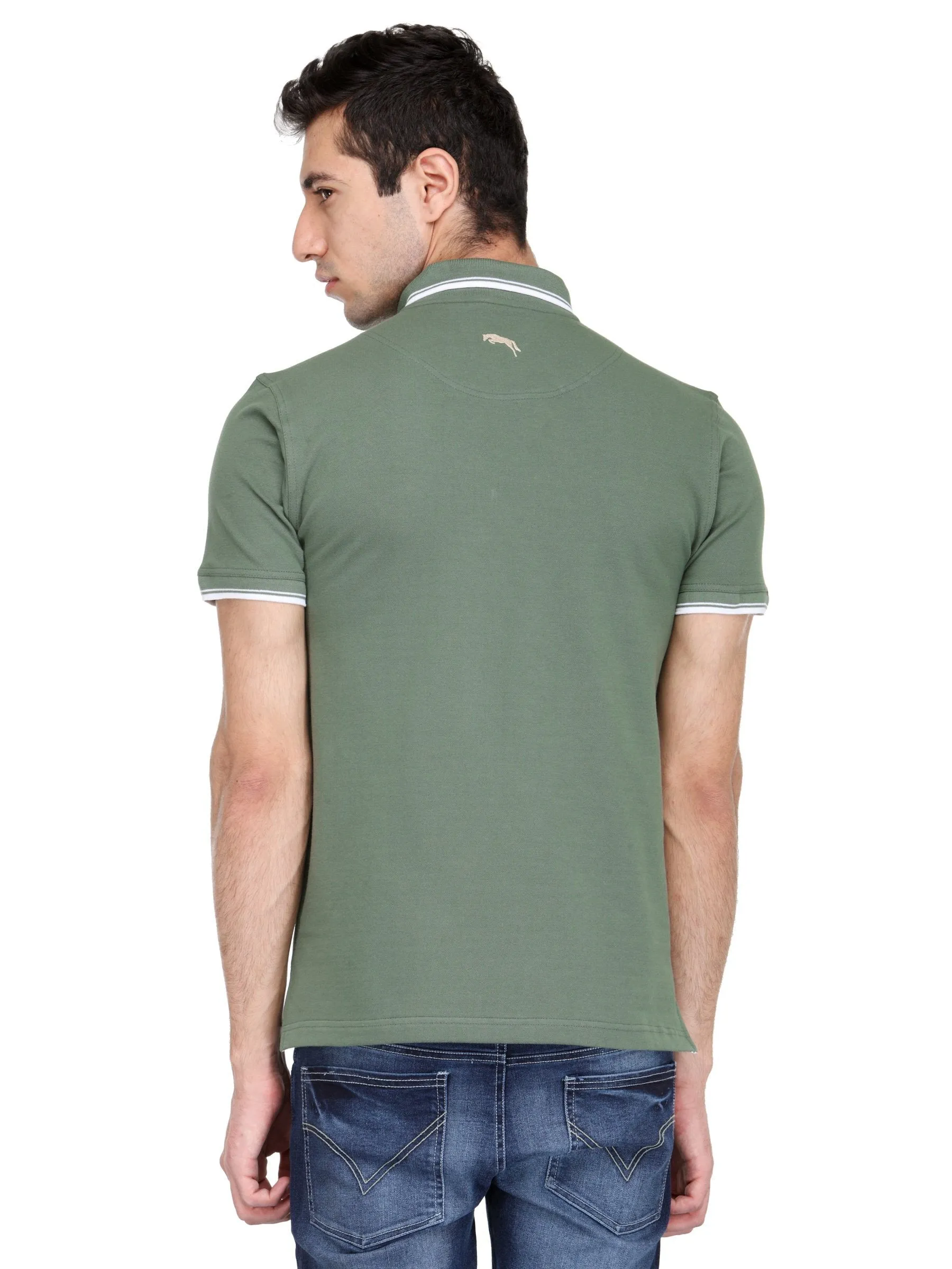 Men Green Cotton & Spandex T-Shirt