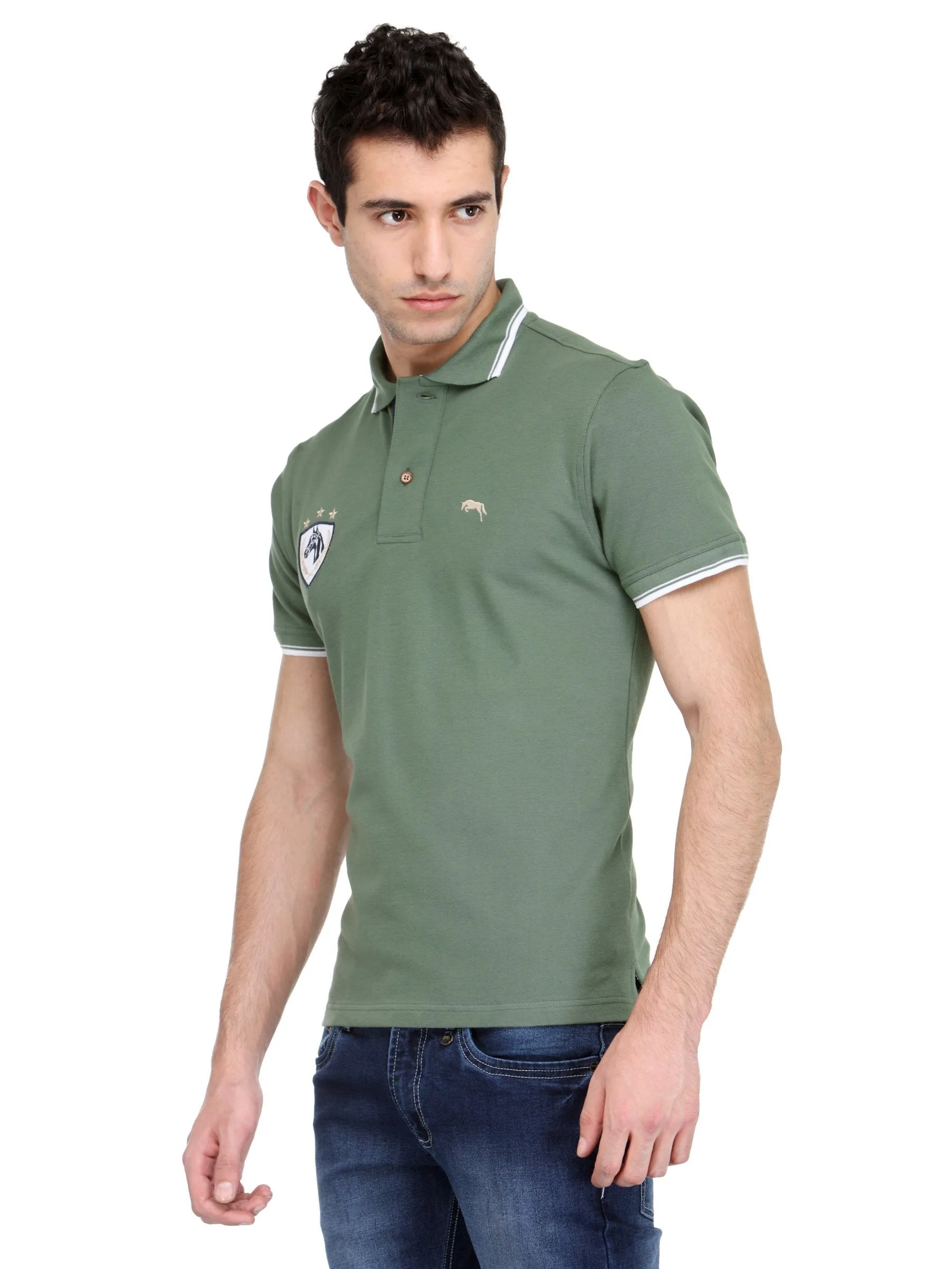 Men Green Cotton & Spandex T-Shirt