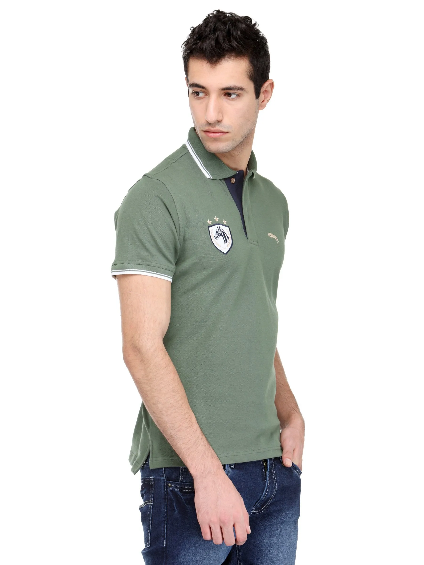 Men Green Cotton & Spandex T-Shirt