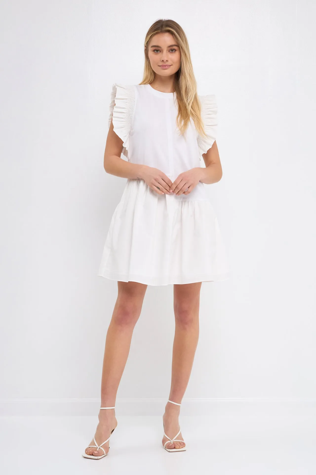 Mixed Media Ruffled Detail Mini Dress