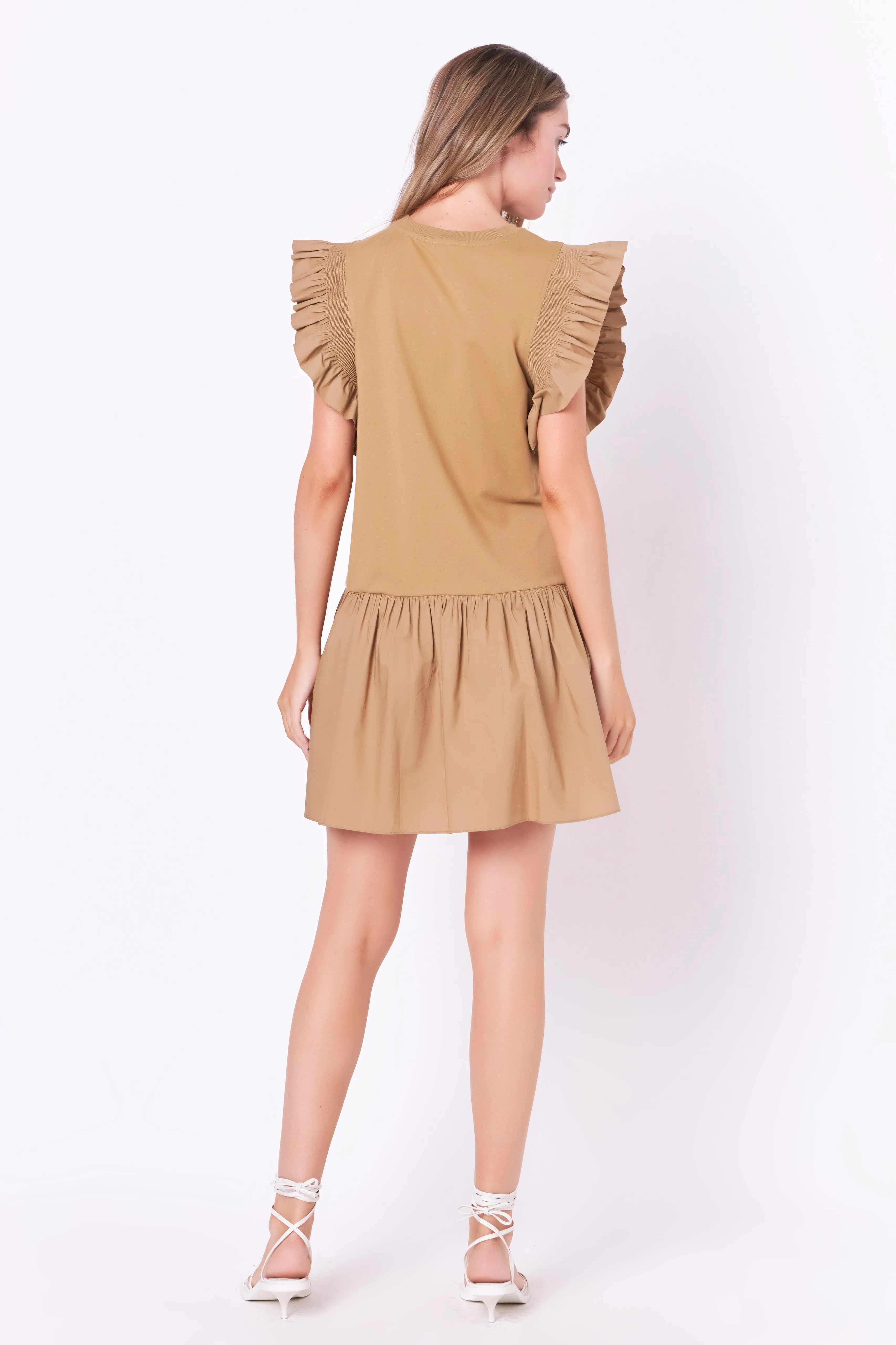 Mixed Media Ruffled Detail Mini Dress