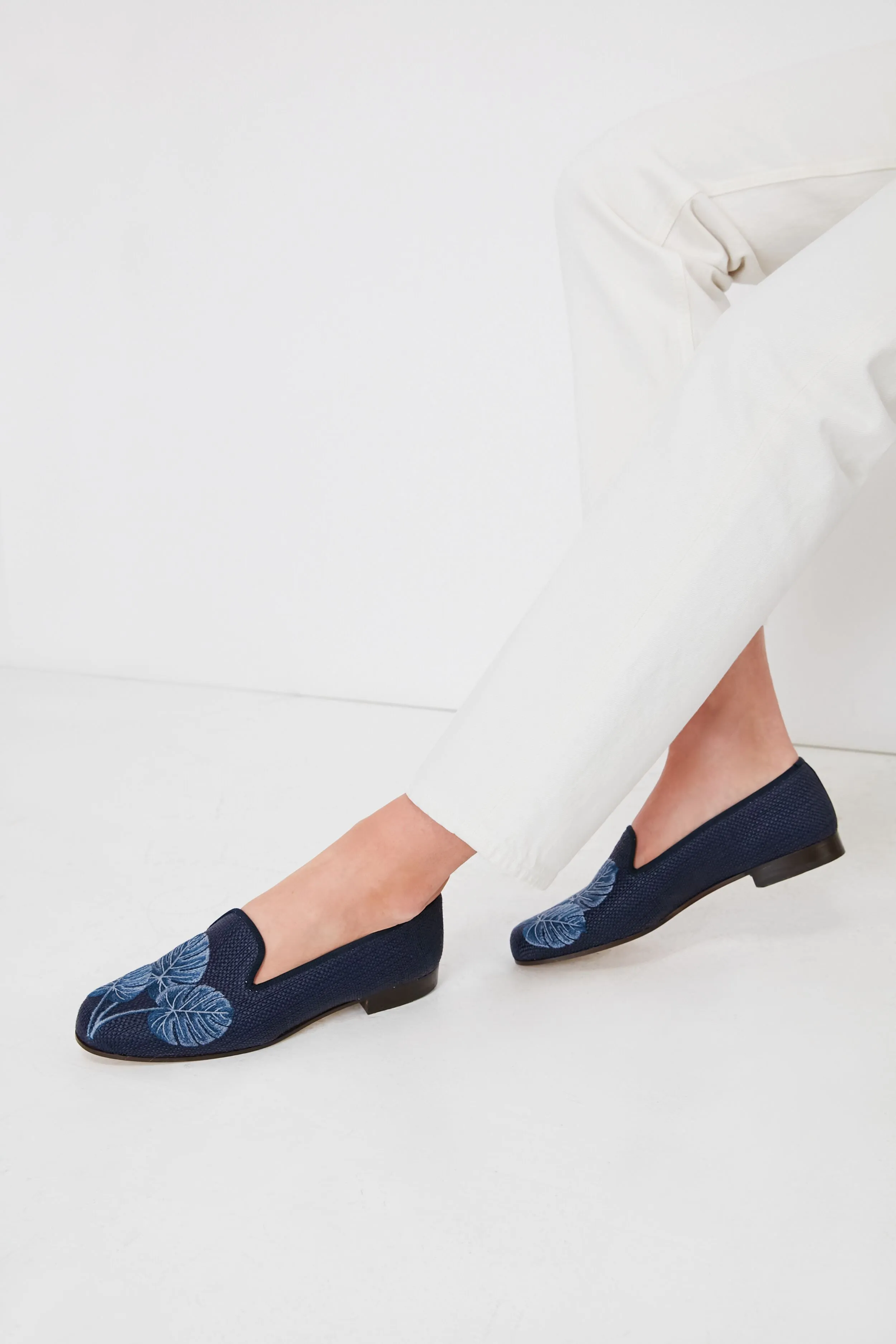 Navy Raffia Loafers